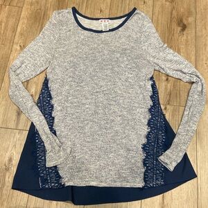 Three Hearts Gray and Navy Lace Blouse